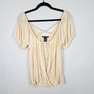 Chelsea & Throdore Boho Crochet Embroidery and Twist Rope Flowy Blouse S